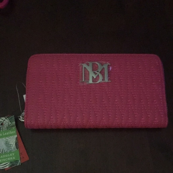 Badgley Mischka Wallet Hot Pink braid stitching Vegan NWT - Picture 6 of 14
